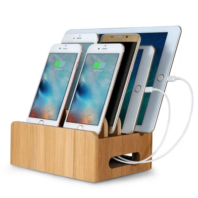 DCR-017 Station d'accueil de bureau en bois de bambou pour téléphone, support de chargeur, support de support pour iPhone iPad