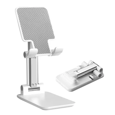 T9-2 Portable Foldable Telescopic Phone Mount Holder Adjustable Angle Mobile Phone Stand Bracket - White