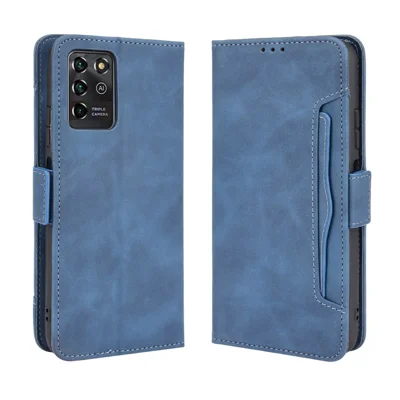 Para o ZTE Blade V30 Vita/V2022 Anti-Fall Shockproof Flip Phone Case PU Leather + TPU Phone Cover Multiple Card Slot Wallet Stand Design - Blue