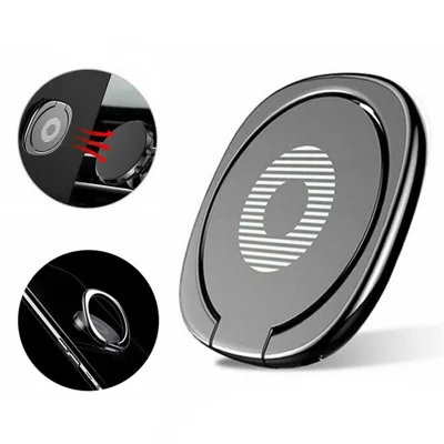 Mobile Phone Finger Ring Bracket Stand 360 Degree Rotation Ring Holder for Car Home - Black