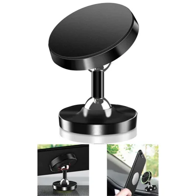 Support de téléphone de tableau de bord de voiture magnétique DW-55 givré 360 degrés rotatif en métal - Noir