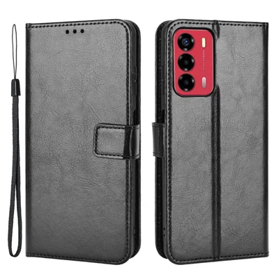For ZTE Blade A72/Blade V40 Vita Split Leather+TPU Wallet Folio Phone Case Crazy Horse Texture Stand Anti-scratch Cell Phone Shell - Black