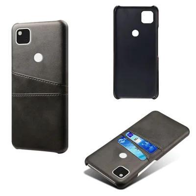 PU Leather Coated PC Double Card Slots Cell Phone Cover for Google Pixel 4a 4G - Black