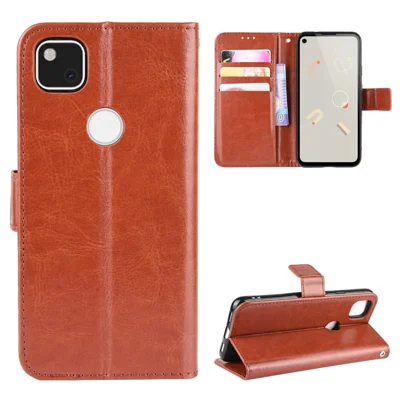 Crazy Horse Skin PU Leather Wallet Mobile Phone Shell for Google Pixel 4a 4G - Brown