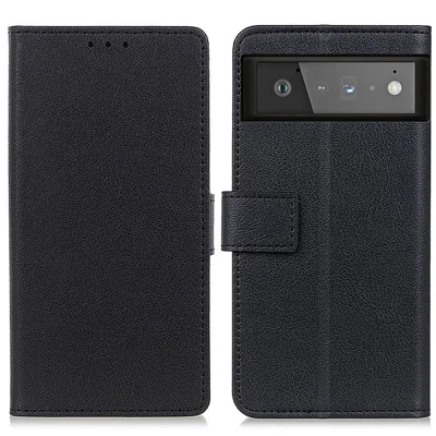 Drop-proof PU Leather Wallet Stand Case for Google Pixel 6 - Black