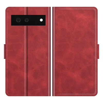 Folio Flip Magnetic Clasp Closure PU Leather Phone Cover Case with Stand for Google Pixel 6 - Red