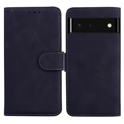 Solid Color Phone Case Stand Wallet Premium PU Leather Dual-sided Magnetic Closure Cover Shell for Google Pixel 6 - Black
