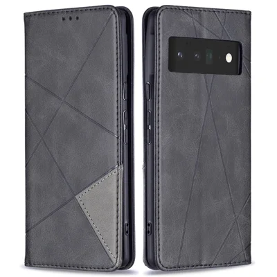 Shockproof Imprinting Pattern Design Flip Phone Shell Built-In Card Slots Design Leather Stand Phone Case Cover for Google Pixel 6 Pro - Black
