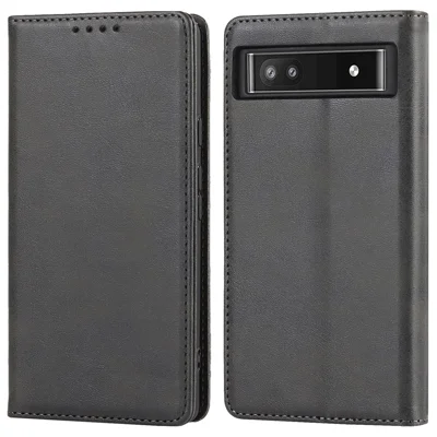 PU Leather + TPU Phone Case for Google Pixel 6a, Stand Wallet Shockproof Anti-fall Auto Closure Magnetic Cover - Black