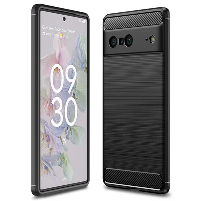 For Google Pixel 7 5G Lightweight Anti-fall Carbon Fiber Texture Brushed Surface Soft TPU Phone Case Cover - Black