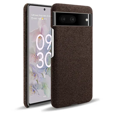 For Google Pixel 7 5G Drop Proof Solid Color Cloth Texture Protective Shell Hard PC Phone Case - Brown