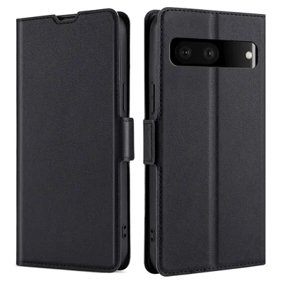 Ultra-Thin PU Leather Case for Google Pixel 7 5G Drop-Proof Stand Phone Cover Side Magnetic Closure Case with Card Slot - Black