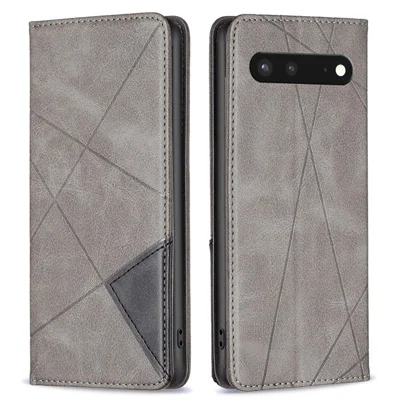 For Google Pixel 7 5G Leather Case with Card Holder Imprinting Pattern Phone Stand Cover - Grey