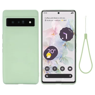 For Google Pixel 7 5G Liquid Silicone Case Soft Microfiber Lining Scratch-Resistant Precise Cut-Outs Shell with Strap - Green
