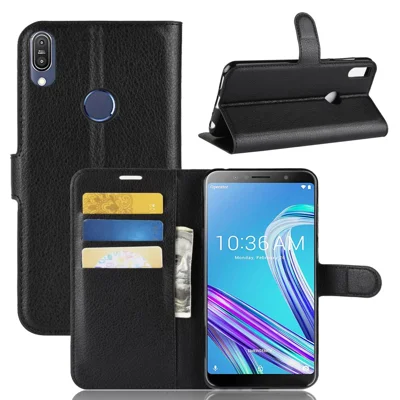 حالة جلد الوجه المحفظة حامل لـ Asus Zenfone Max Pro (M1) ZB601KL - أسود