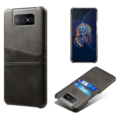 Étui de protection pour téléphone portable en cuir synthétique KSQ avec porte-cartes double pour Asus Zenfone 8 Flip - Noir