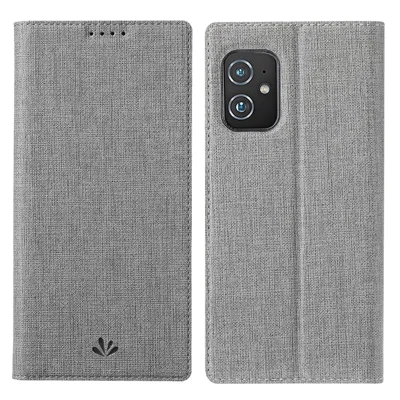 VILI DMX Cross Texture Leren Standhoes met Kaarthouder voor Asus Zenfone 8 (ZS590KS/ZS673KS) - Grijs