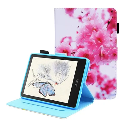 Foldable Stand Card Slots Design Pattern Printing Full Protection Leather Case Cover for Amazon Kindle Paperwhite 5 (2021) - Sakura