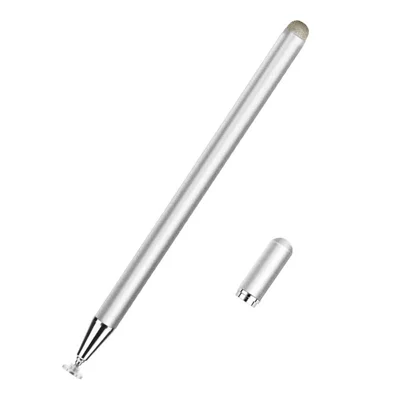 JD02 Universal 2-in-1 Round Disk/Cloth Pen Tip Capacitive Stylus Pen Tablet Phone Magnetic Adsorption Cap Drawing Writing Stylus Pen - Silber