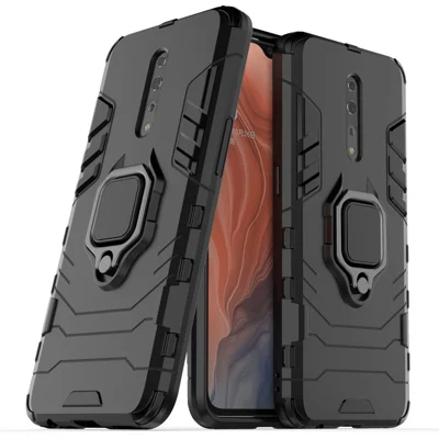 Cool Guard Ring Holder Kickstand PC+TPU Phone Cover for Oppo Reno Z - Black
