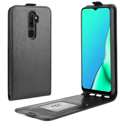 Crazy Horse Skin Vertical Flip Leather Phone Shell for OPPO A9 (2020)/A5 (2020) - Black