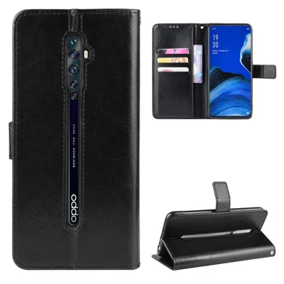 Crazy Horse Wallet en Cuir Case de Support Pour Oppo Reno2 z / f - le Noir