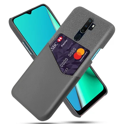 Cloth + PU Leather + PC Hybrid Back Case with Card Slot for OPPO A9 (2020) / A11x - Grey