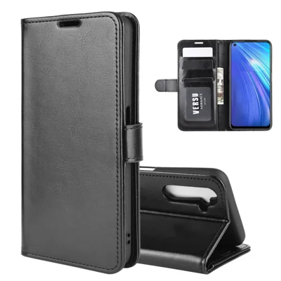 Verrücktes Pferd Mit Brieftasche Cooler Lederstand Hülle Für Realme 6 - Schwarz