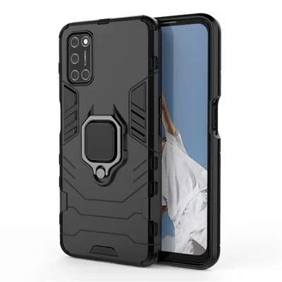 Ringhouder Kickstand PC + TPU Shell voor Oppo A52/A72/A92 - Zwart