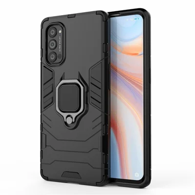 Cool Guard PC + TPU Hybrid Phone Shell with Kickstand for Oppo Reno4 Pro 5G - Black