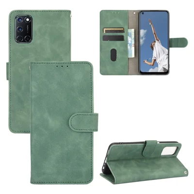 Skin-touch portemonnee stand flip lederen telefoonhoes voor OPPO A52/A72/A92 - Groen