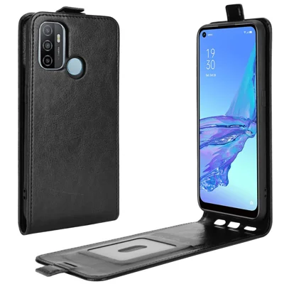 Crazy Horse Vertical Leather Card Holder Case for OPPO A53 (2020) - Black