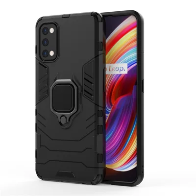 Ring-Shape Kickstand PC + TPU Phone Case for OPPO Realme 7 Pro - Black