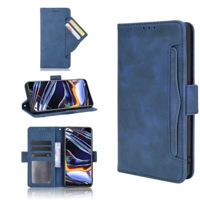 Étui de protection en cuir avec plusieurs fentes pour cartes Housse de téléphone pour Realme 7 Pro - Bleu