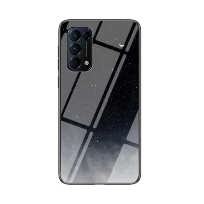 Glass + PC + TPU Hybrid Case with Starry Sky Pattern for Oppo Reno5 5G - Black Starry