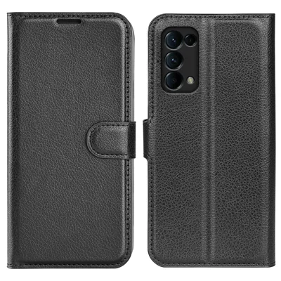 Litchi Texture Leather Phone Protective Cover with Wallet Stand Design for Oppo Reno5 5G / Reno5 4G / Reno5 K / Find X3 Lite - Black