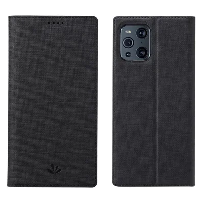 VILI DMX Series Card Holder Design Leather Stand Phone Cover Case for Oppo Find X3 Pro - Black