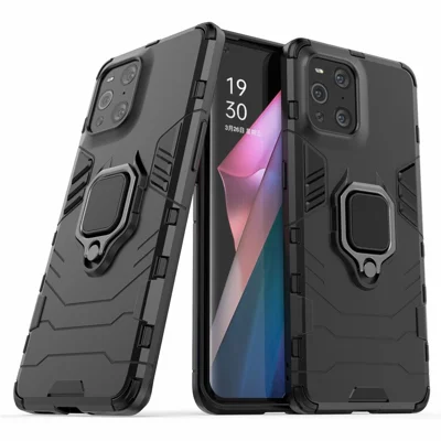 Cool Guard PC + TPU Combo Kickstand Hybrid Phone Cover Case for Oppo Find X3/X3 Pro - Black