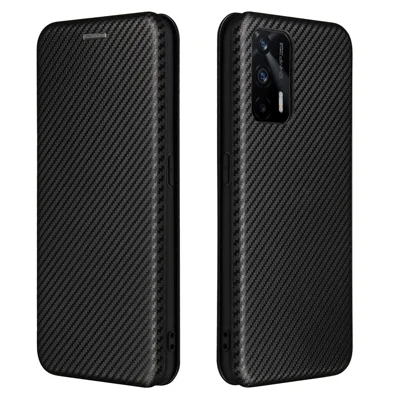 Automatycznie przyciągana obudowa ze sztuczną skórą z fakturą włókna węglowego do Realme GT 5G - Czarny