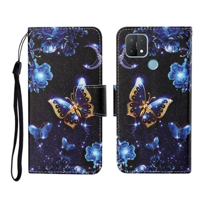 Full Protection Pattern Printing Cross Texture PU Leather Phone Cover Case with Stand for OPPO A15 - Butterfly