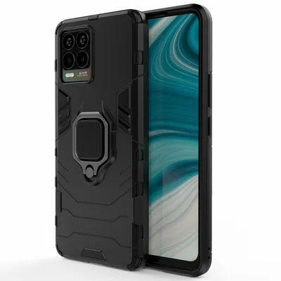 Cool Guard PC + TPU Combo Well-Protected Kickstand Hybrid Phone Cover Case for Realme 8 - Black