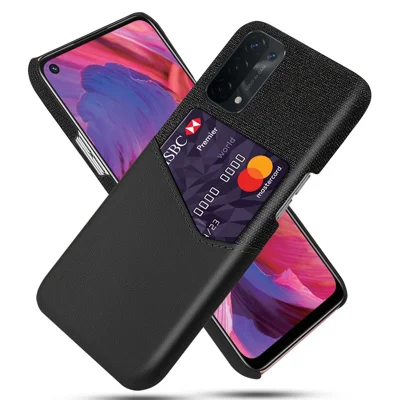 Housse arrière dure en PC avec porte-carte en cuir recouvert de tissu KSQ pour Oppo A74 5G/A54 5G/A93 5G - Noir