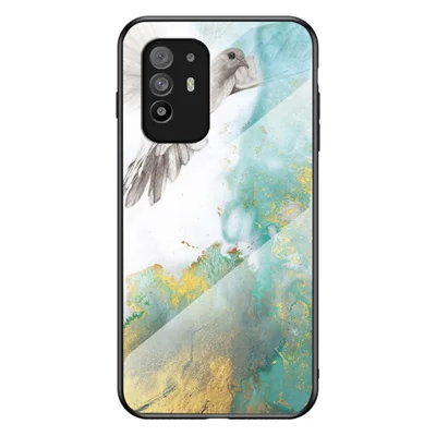 Well-Protected Marbling Pattern Design Anti-Scratch Tempered Glass Cell Phone Cover for Oppo A94 5G/F19 Pro+ 5G/Reno5 Z - Flying Pigeon Marble