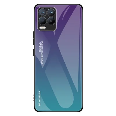 For Realme 8 / 8 Pro Gradient Design Case Anti-Scratch Tempered Glass Phone Cover - Purple / Blue