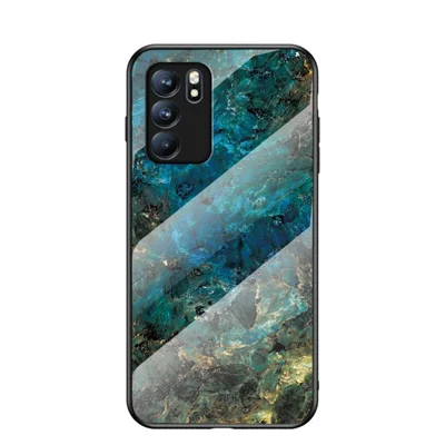 Marbling Pattern Tempered Glass Shock-Proof Cell Phone Cover for Oppo Reno6 5G - Emerald Marble