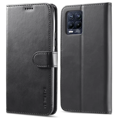 LC.IMEEKE PU-läder Vippfolio Ställändare Låda Chockabsorberande Plånbok Telefonlåda för Realme 8i/Narzo 50 4G - Svart
