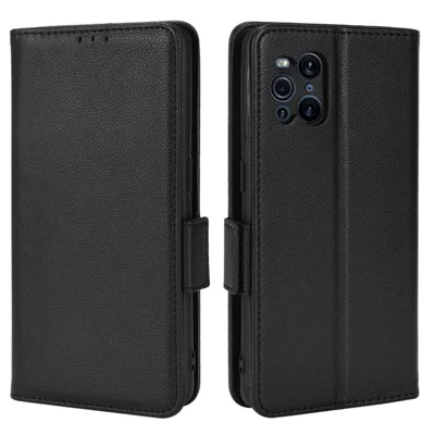 Stand Feature Litchi Texture PU Leather Wallet Flip Cover TPU Shockproof Interior Case for Oppo Find X3 / Find X3 Pro - Black