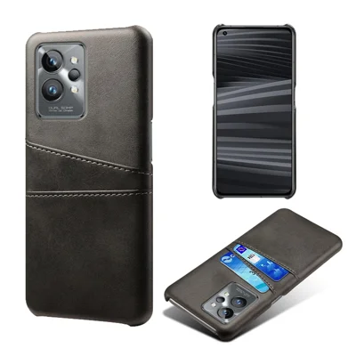 For Realme GT2 Pro Ultra Thin PU Leather + Hard PC Shell Card Slots Anti-Scratch Shockproof Phone Cover - Black