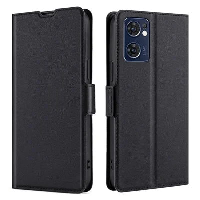 Cover Portafoglio Per OPPO Find X5 Lite In Pelle PU Con Bumper In Silicone, Fibbia Magnetica, Porta Carte E Cavalletto, Nero