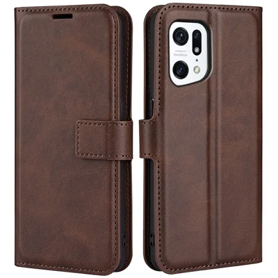 For Oppo Find X5 Anti-scratch Textured PU Leather Wallet Phone Case Adjustable Stand Flip Phone Cover - Brown